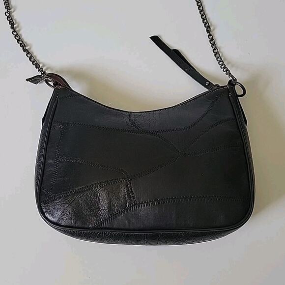 Vaan & Co‎ Supple Leather Carbon Black Hobo Shoulder Bag Chain Strap Classic - Picture 4 of 12